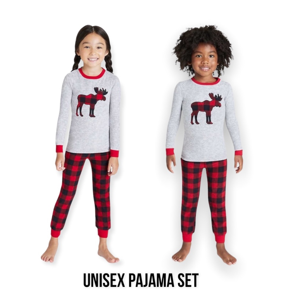 NWT Eddie Bauer with a plaid Moose Pajama Set Boys Girls Unisex 3T